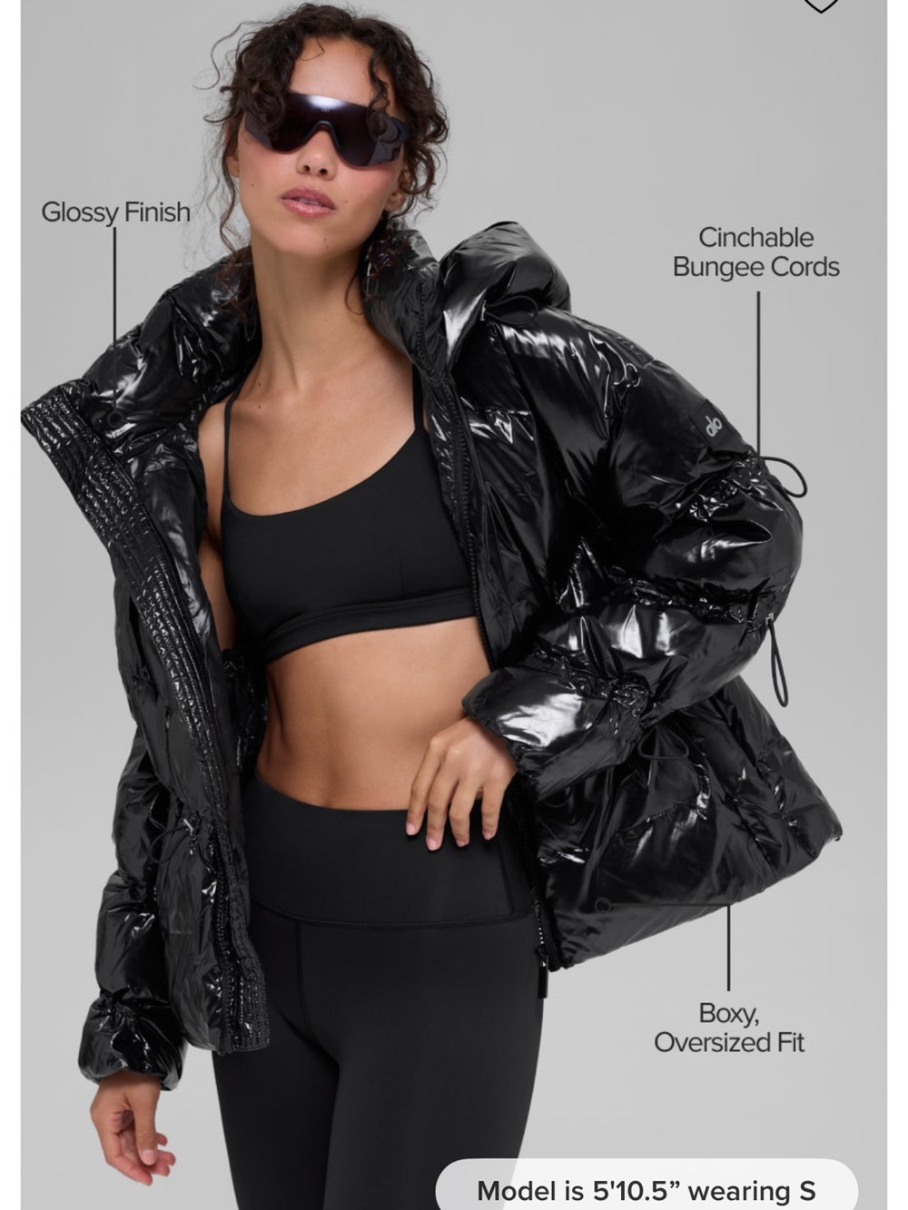 ALO Yoga Stunner Black Glossy Oversized Puffer Jacket - Women's